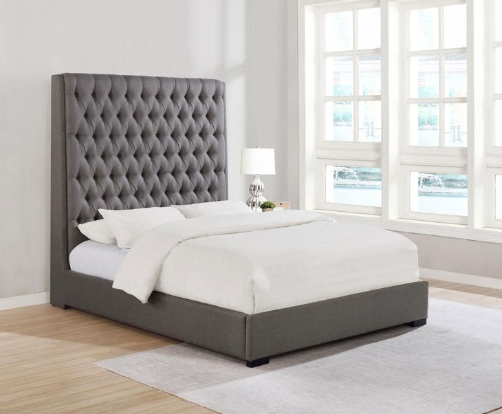 Camille Grey Upholstered King Panel Bed