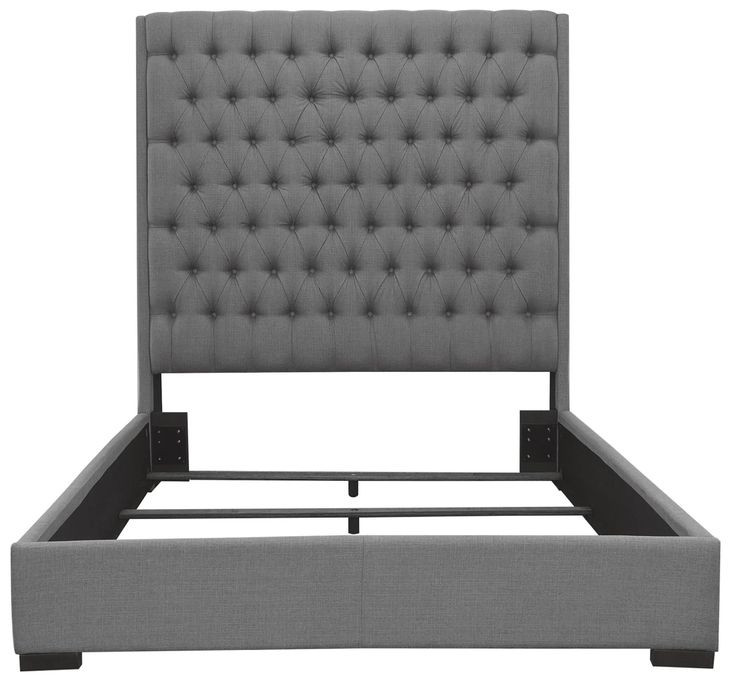 Camille Grey Upholstered King Panel Bed