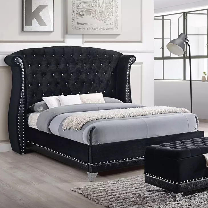 Barzini Black Upholstered King Platform Bed