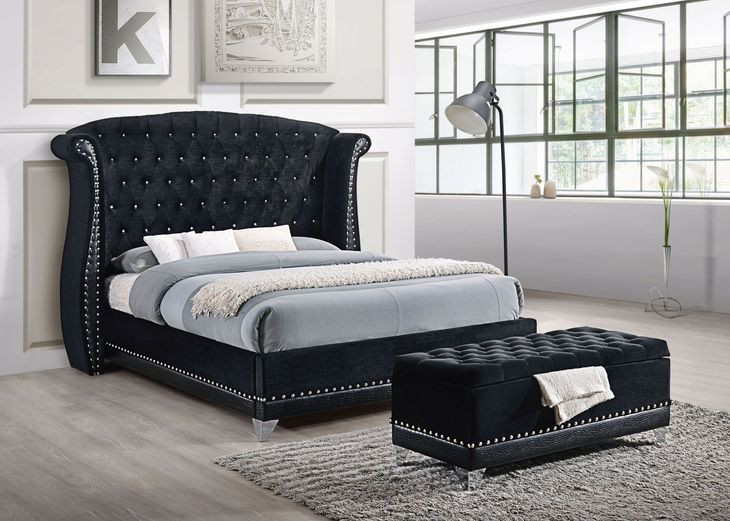 Barzini Black California King Upholstered Bed with Nailhead Trim
