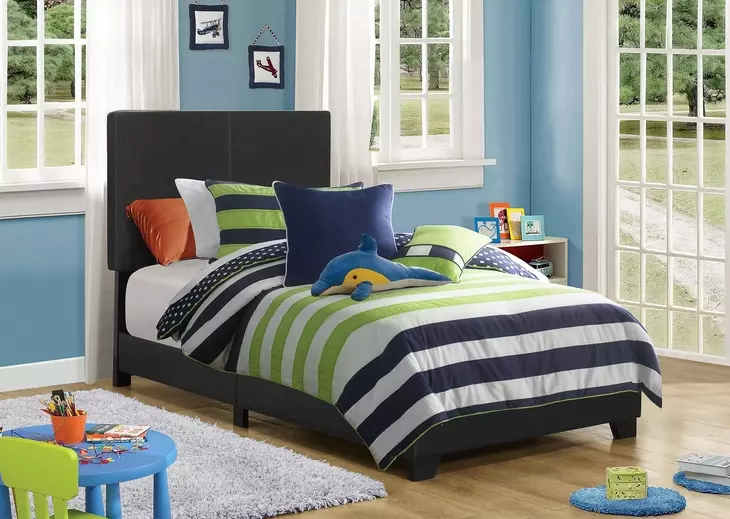 Dorian Black Upholstered Twin Panel Bed