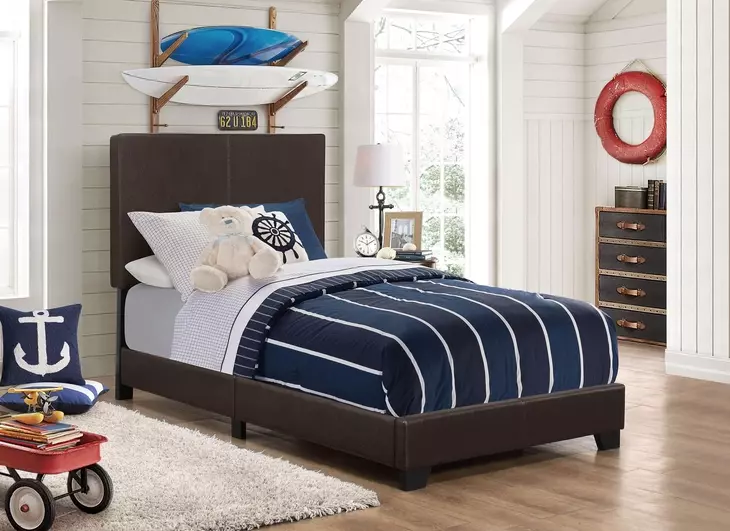 Dorian Brown Upholstered Twin Panel Bed