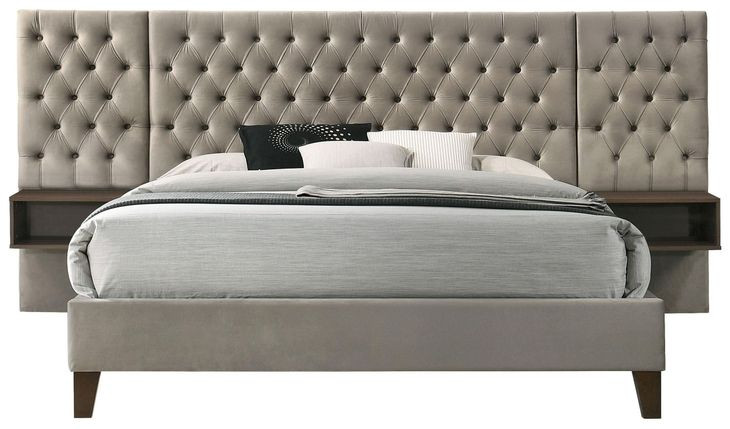 Marley Light Brown Upholstered Wall Panel Queen Platform Bed