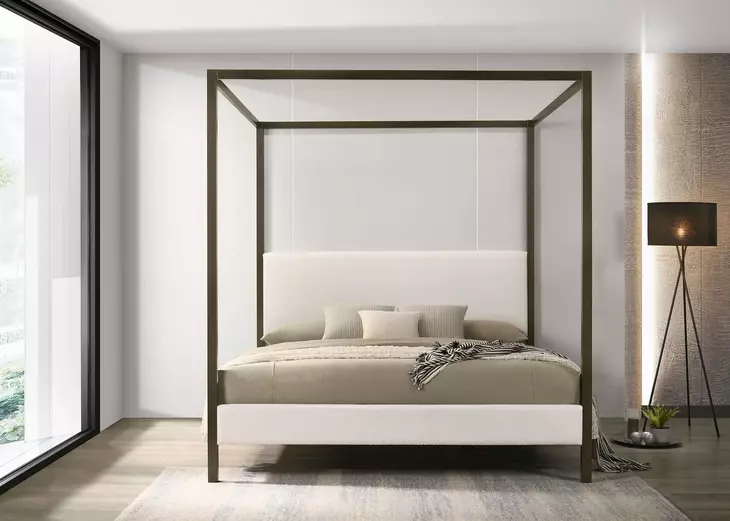 Monroe Vanilla And Black Upholstered King Canopy Bed