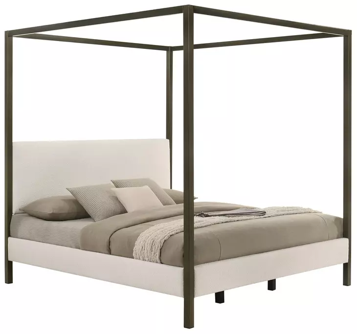 Monroe Vanilla And Black Upholstered King Canopy Bed