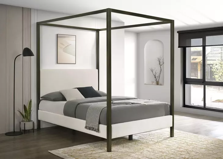 Monroe Vanilla And Black Upholstered Queen Canopy Bed