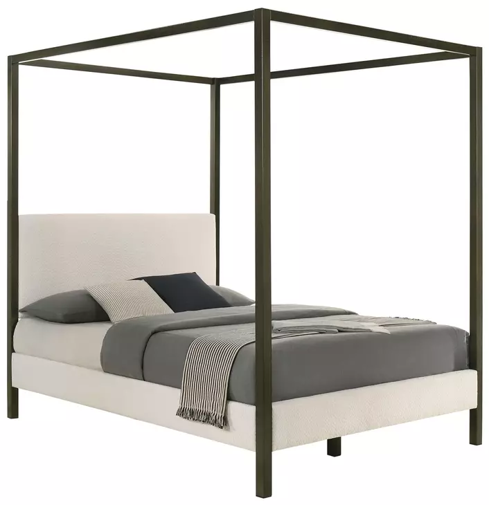 Monroe Vanilla And Black Upholstered Queen Canopy Bed