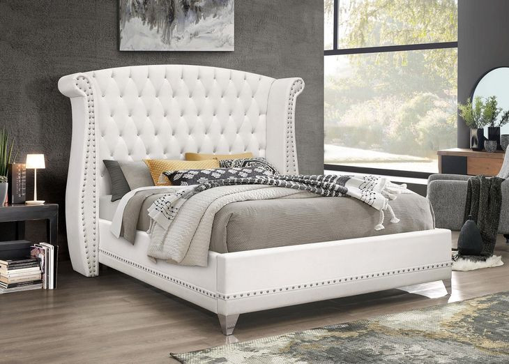 Barzini White King Upholstered Platform Bed