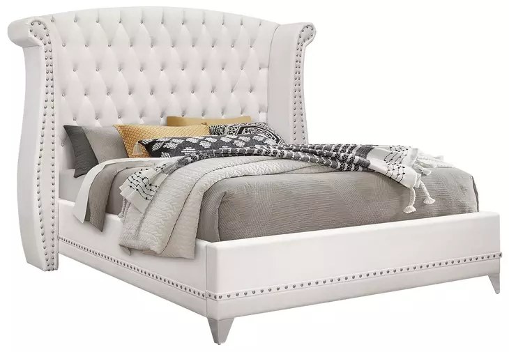 Barzini White Queen Upholstered Platform Bed