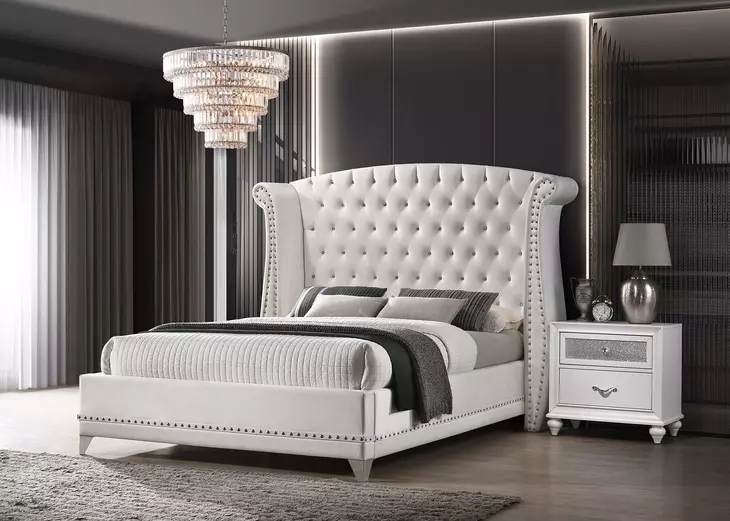Barzini White Queen Upholstered Platform Bed