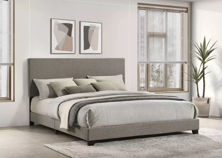 Dorian Taupe and Black California King Upholstered Panel Bed