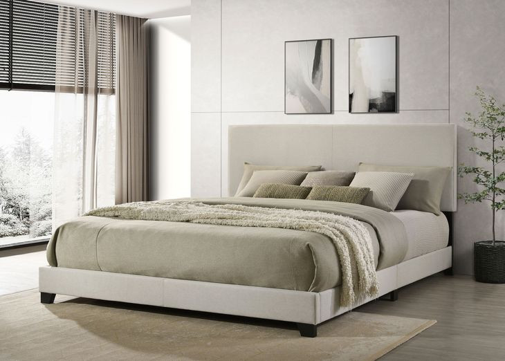Dorian Cream and Black California King Upholstered Panel Bed