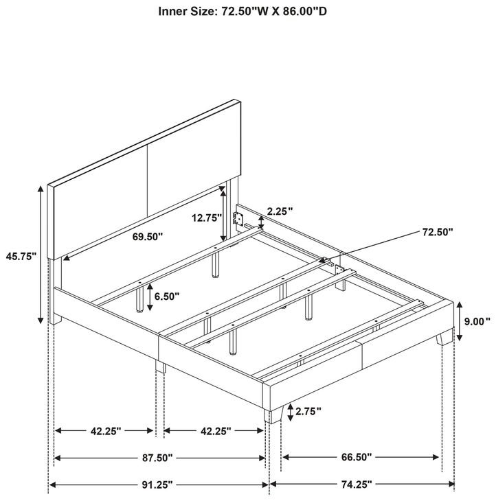 Dorian Cream and Black California King Upholstered Panel Bed