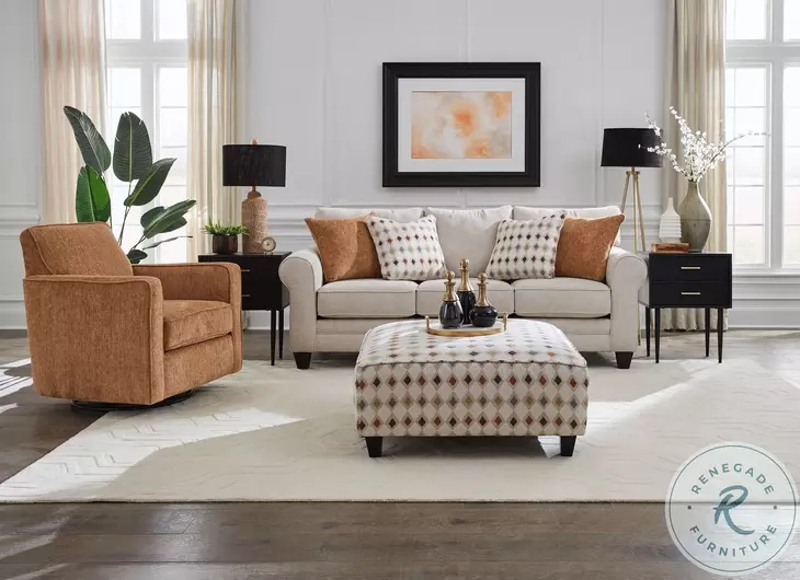 Wowza Sand Mara Beige and Brown Upholstered Square Cocktail Ottoman
