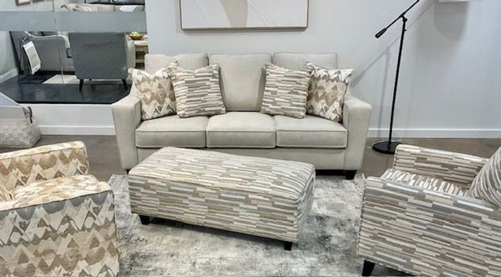 Amos Sand Off White 88" Sofa with Throw Pillows