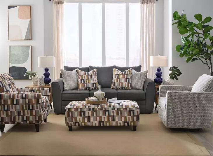 Amos Dusk Gray and White Upholstered Swivel Glider Accent Chair