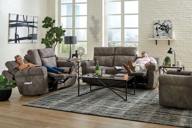 Tranquility Pewter Lay Flat Power Reclining Living Room Set
