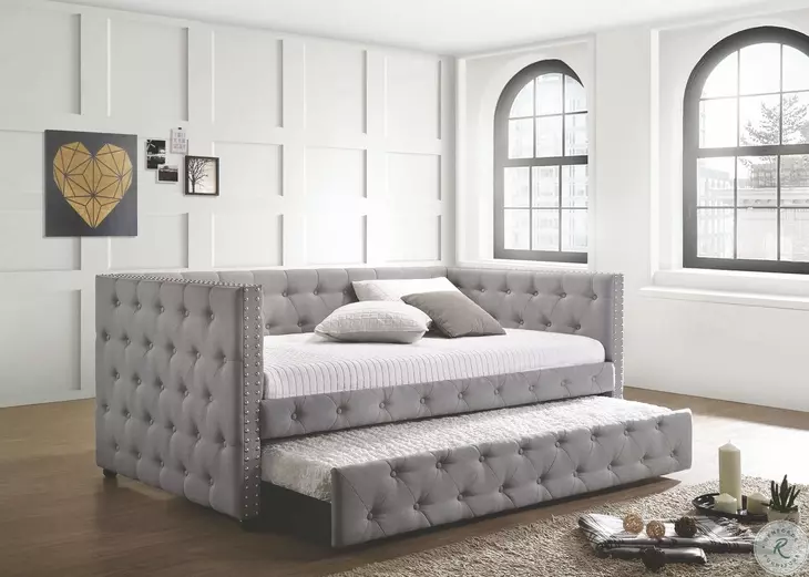 Mockern Gray Upholstered Daybed With Trundle