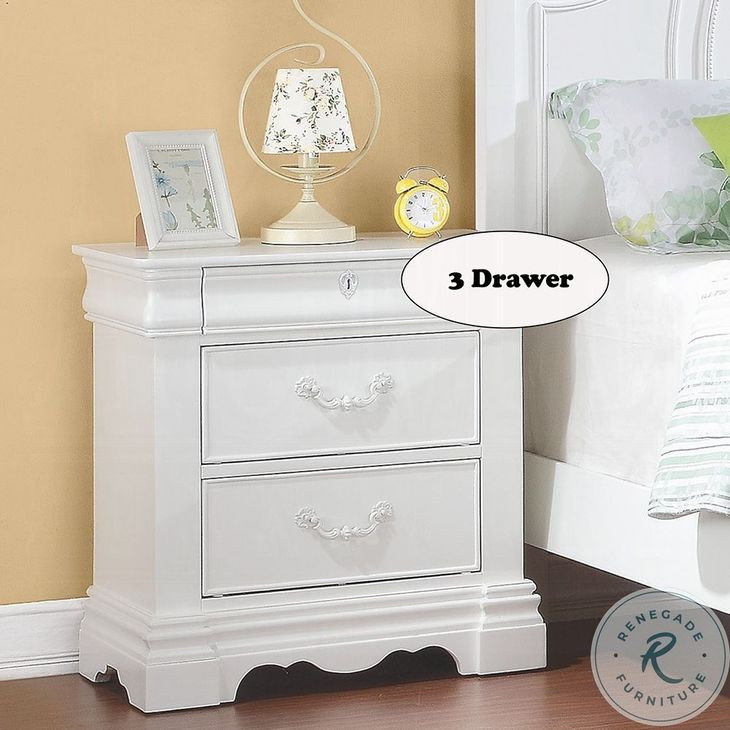 Estrella White 3 Drawer Nightstand