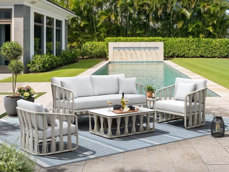 Alexa Outdoor Seating White Outdoor Square Stone Top Side Table