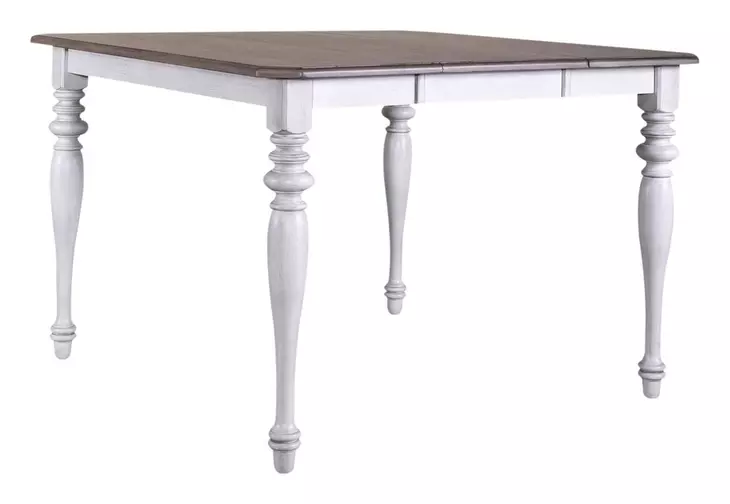 Ocean Isle Antique White and Weathered Pine Upholstered 5 Piece Extendable Gathering Dining Set