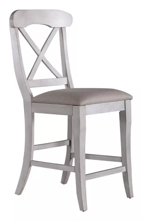 Ocean Isle Antique White and Weathered Pine Upholstered 5 Piece Extendable Gathering Dining Set