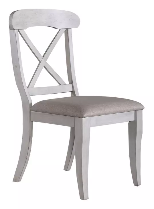 Ocean Isle Antique White and Weathered Pine Upholstered 5 Piece Extendable Rectangular Dining Set