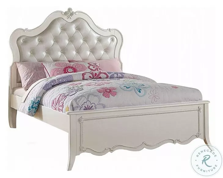 Edalene Pearl White Twin Upholstered Panel Bed