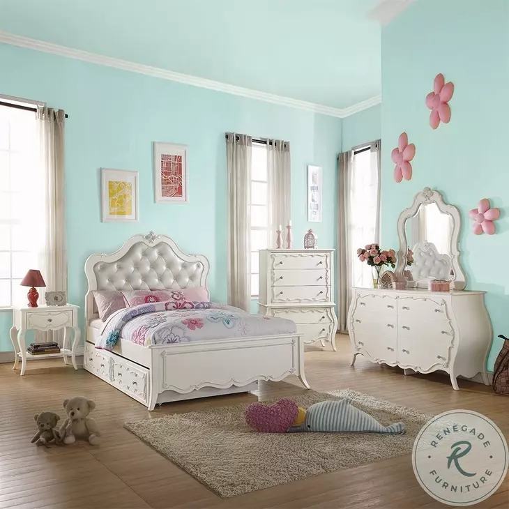 Edalene Synthetic Leather and Pearl White Youth Upholstered Panel Storage Bedroom Set