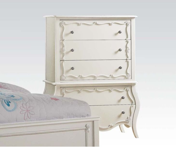 Edalene Pearl White 5 Drawer Chest