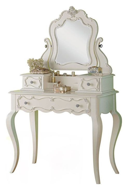 Edalene Pearl White 3 Drawer Vanity Desk with Mirror