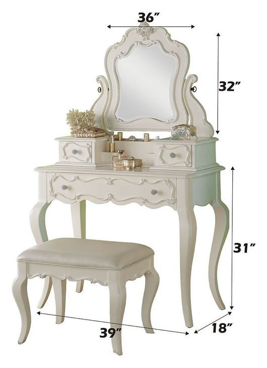 Edalene Pearl White 3 Drawer Vanity Desk with Mirror