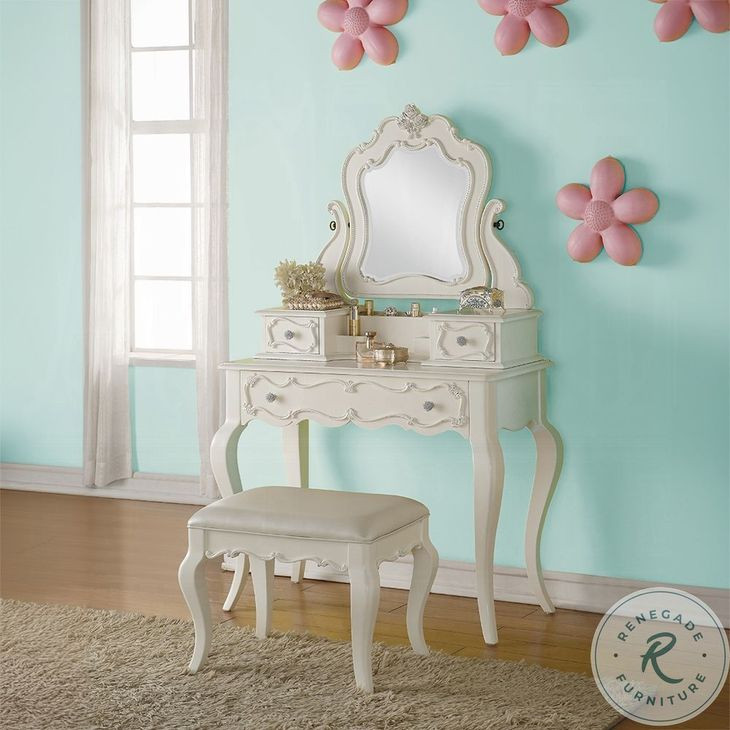 Edalene Pearl White Vanity Stool
