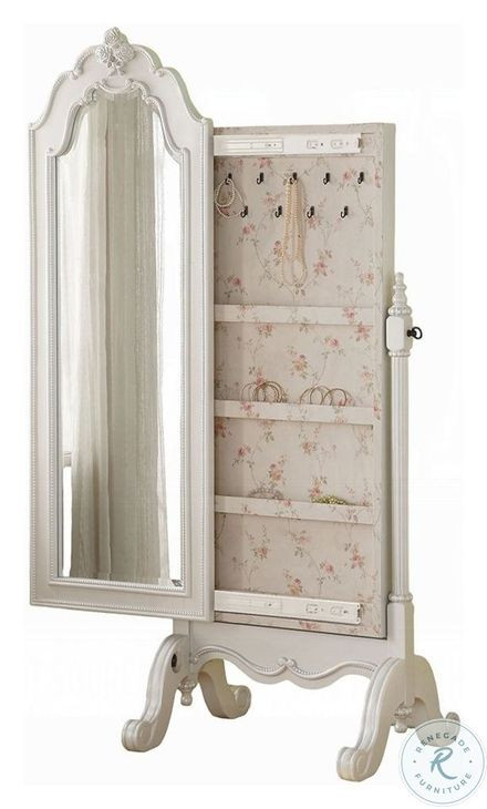 Edalene Pearl White 1 Door Jewelry Armoire