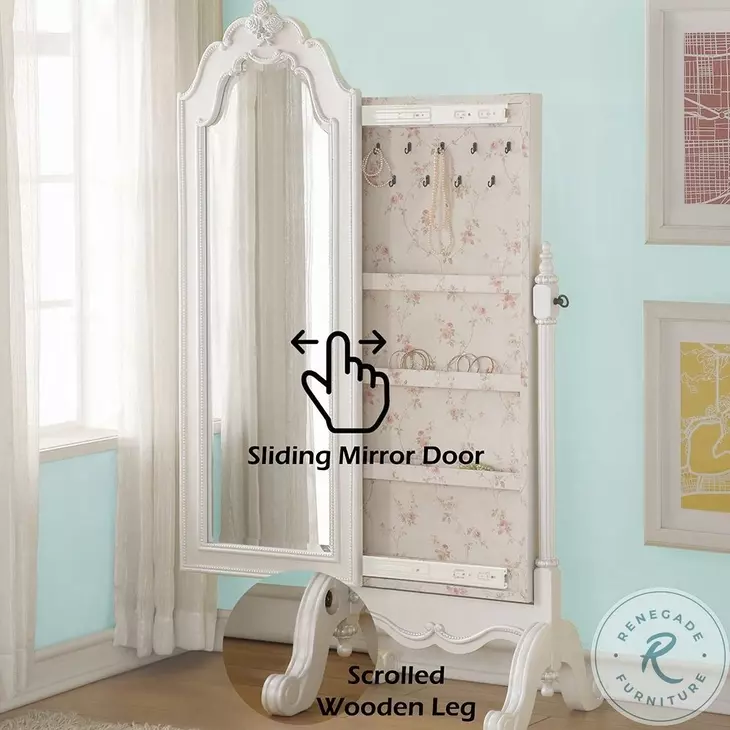Edalene Pearl White 1 Door Jewelry Armoire