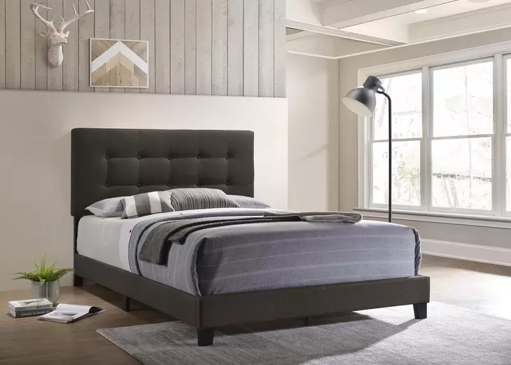 Mapes Charcoal Upholstered King Panel Bed