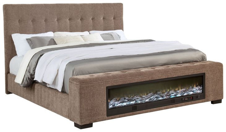 Senna Brown California King Upholstered Platform Bed with Audio Flame Visualizer