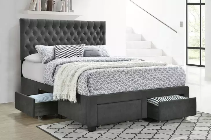 Soledad Gray Upholstered Full Storage Platform Bed