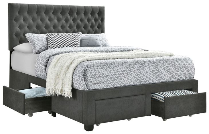 Soledad Gray Upholstered Full Storage Platform Bed