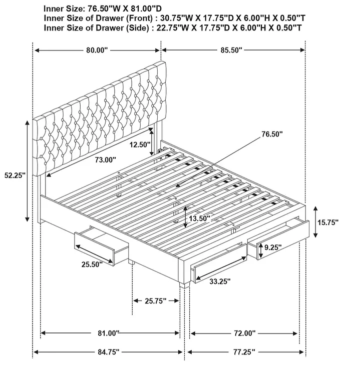 Soledad Gray Upholstered King Storage Platform Bed