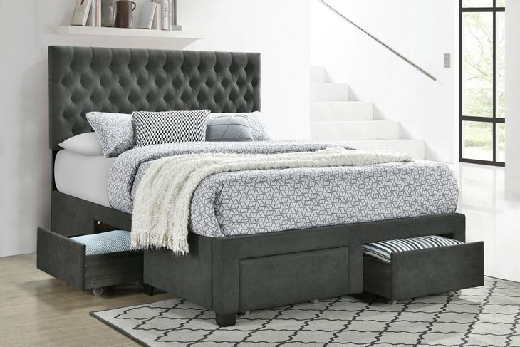 Soledad Gray Upholstered Queen Storage Platform Bed