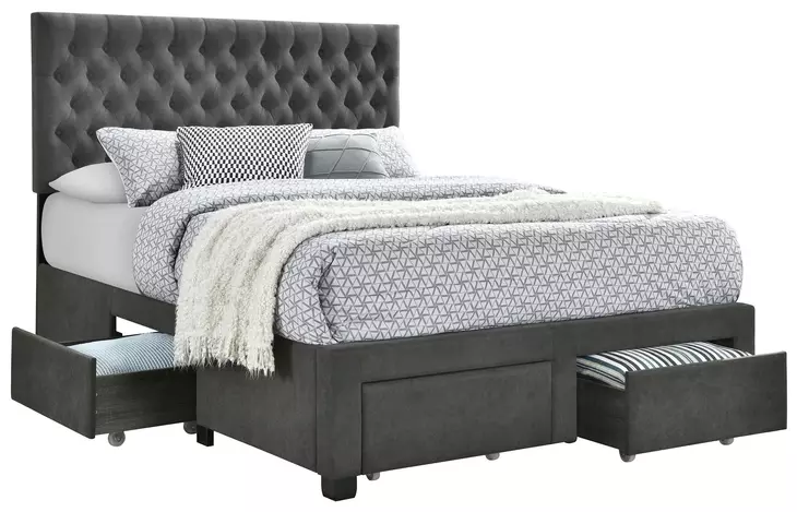 Soledad Gray Upholstered Queen Storage Platform Bed