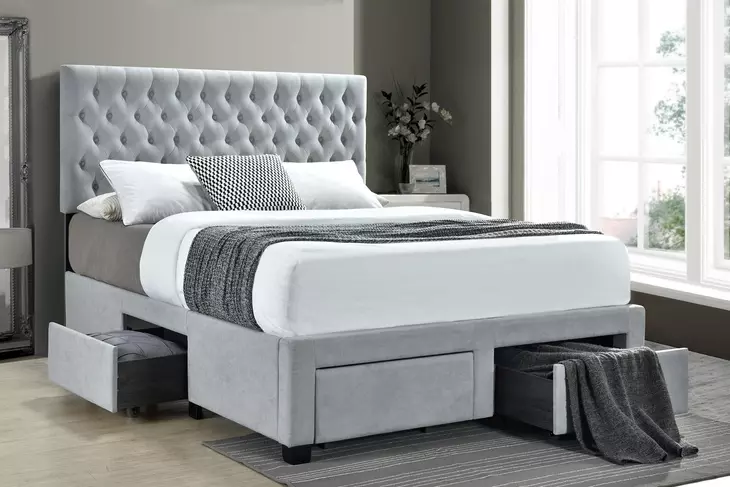 Soledad Light Gray Upholstered Full Storage Platform Bed