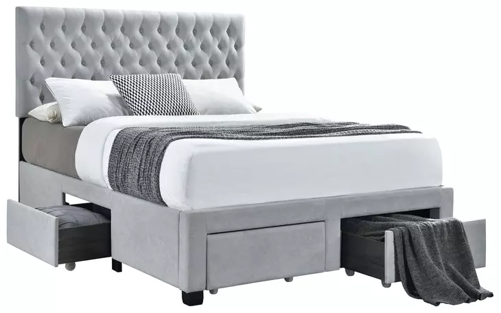 Soledad Light Gray Upholstered King Storage Platform Bed