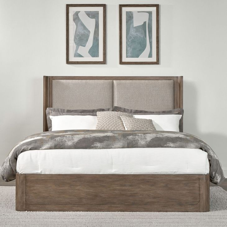 Bendfield Burnished Clay and Textured Gravel King Upholstered Shelter Bed