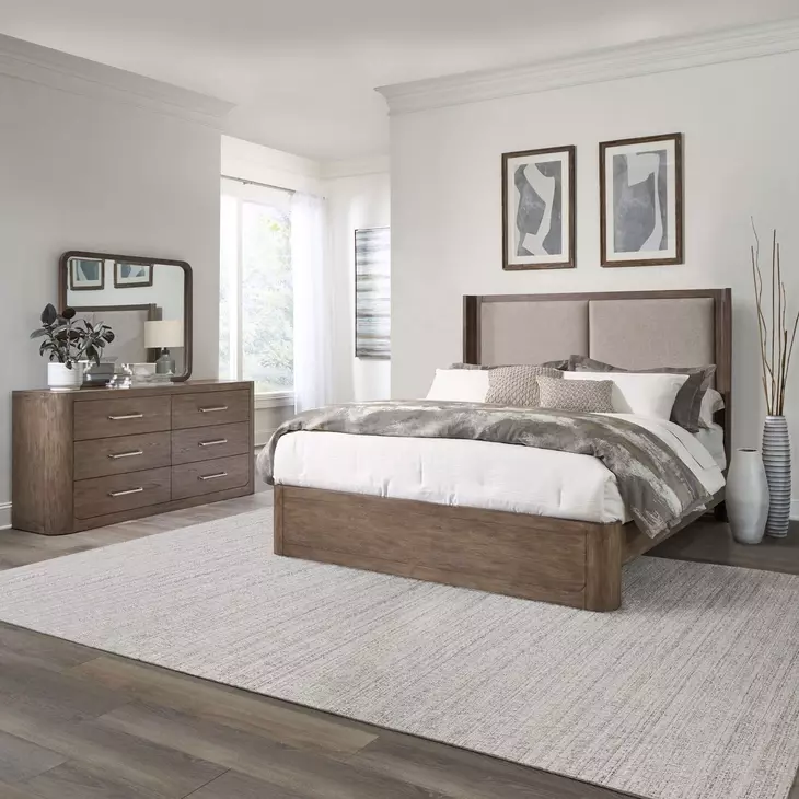 Bendfield Burnished Clay and Textured Gravel Queen Upholstered Shelter Bed