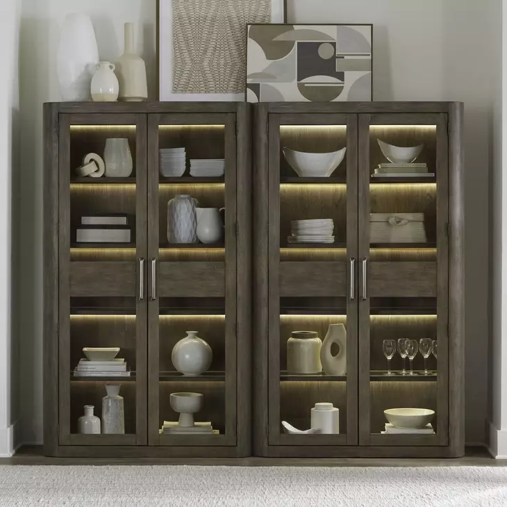 South Bend Burnished Clay 2 Piece Bunching Display Cabinet Set with LED