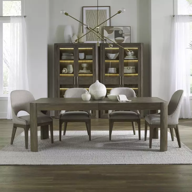 South Bend Burnished Clay and Textured Gravel Upholstered 5 Piece Extendable Rectangular Dining Set