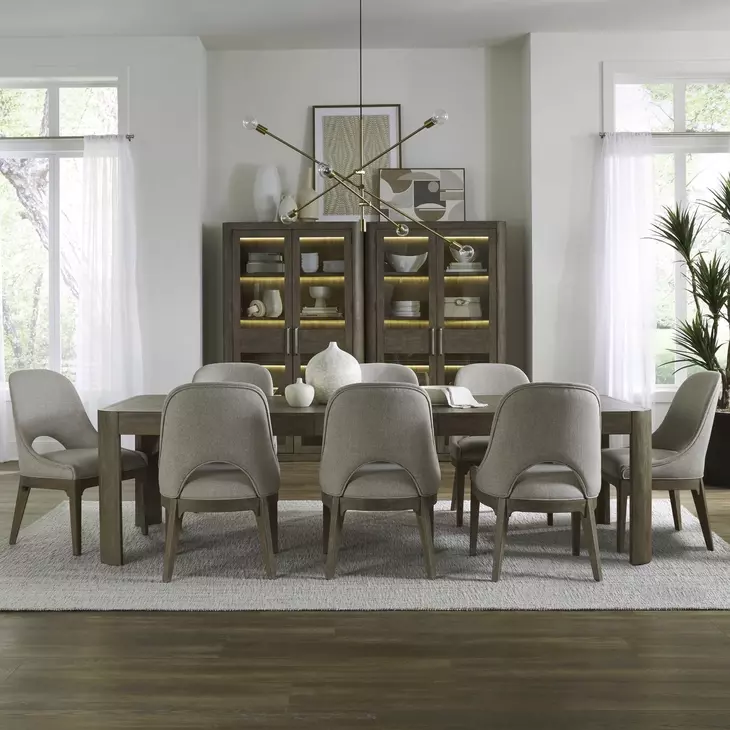 South Bend Burnished Clay and Textured Gravel Upholstered 9 Piece Extendable Rectangular Dining Set