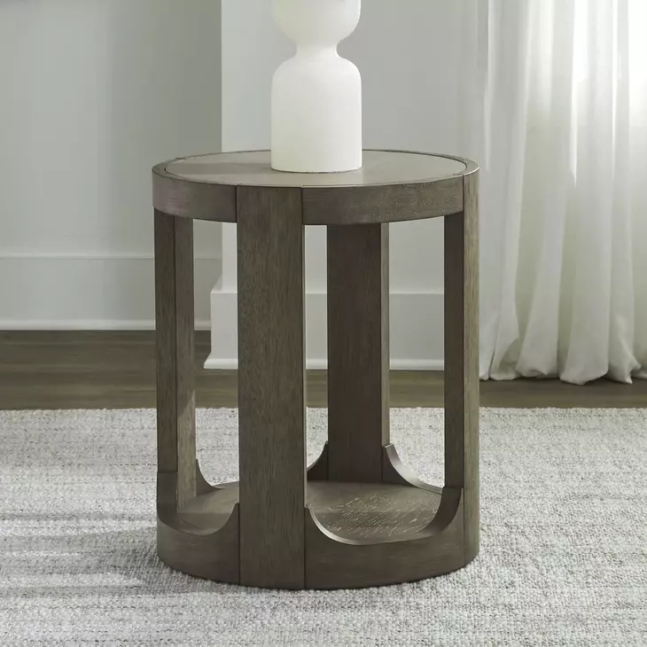 South Bend Burnished Clay and Beige Round Concrete Top Chairside Table